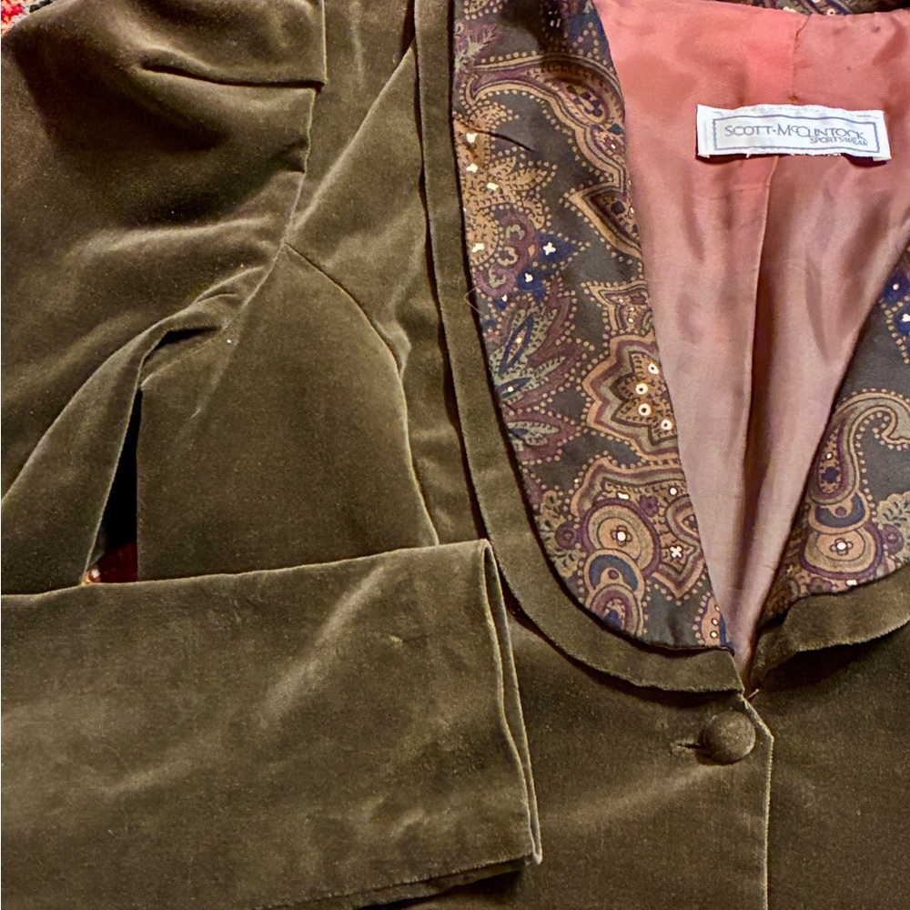 VTG Scott McClintock Velvet Victorian Revival Puff Sleeve Blazer Paisley Trim S - Picture 3 of 8